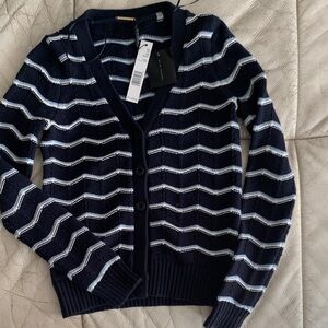 Elie Tahari Navy and White Striped Cardigan